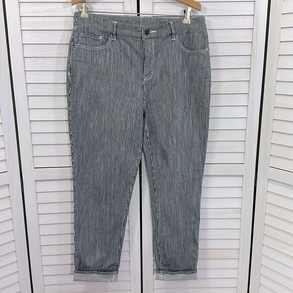 Chico's Jeans Size 1 (8) Boyfriend Railroad Striped - Picture 4 of 16